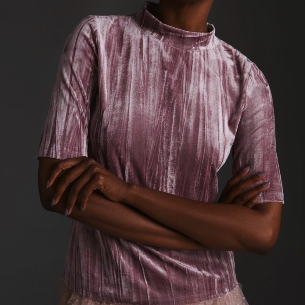 Anthropologie Women’s Velvet Mock Neck Top Pilcro Pink/Rose